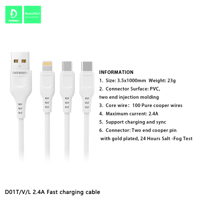 Cáp Sạc Nhanh DENMEN D01V (2.4A) - Micro USB